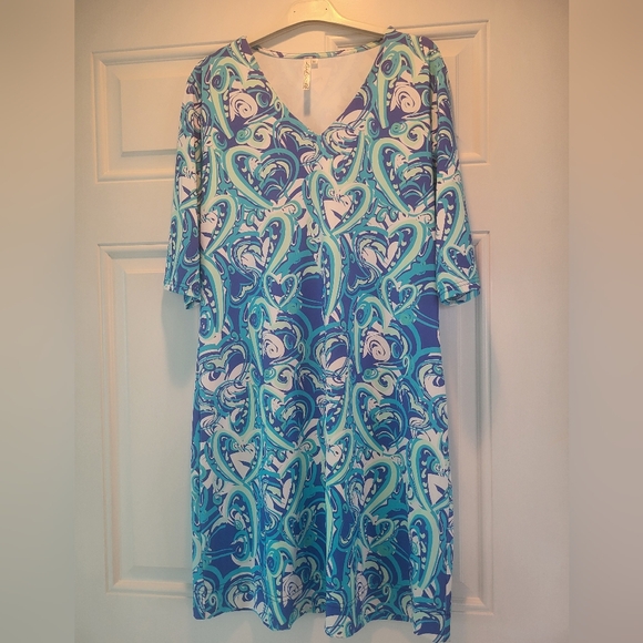 Lulu-B Aqua and Blue Swirl Dress - Picture 1 of 6